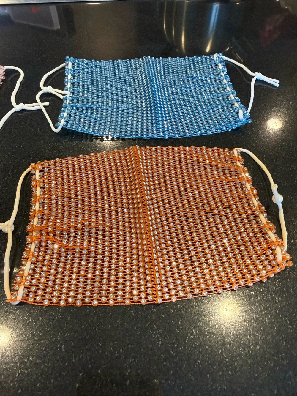 Rhinestone Mesh Face Masks - Blue, Orange, Pink, Lime